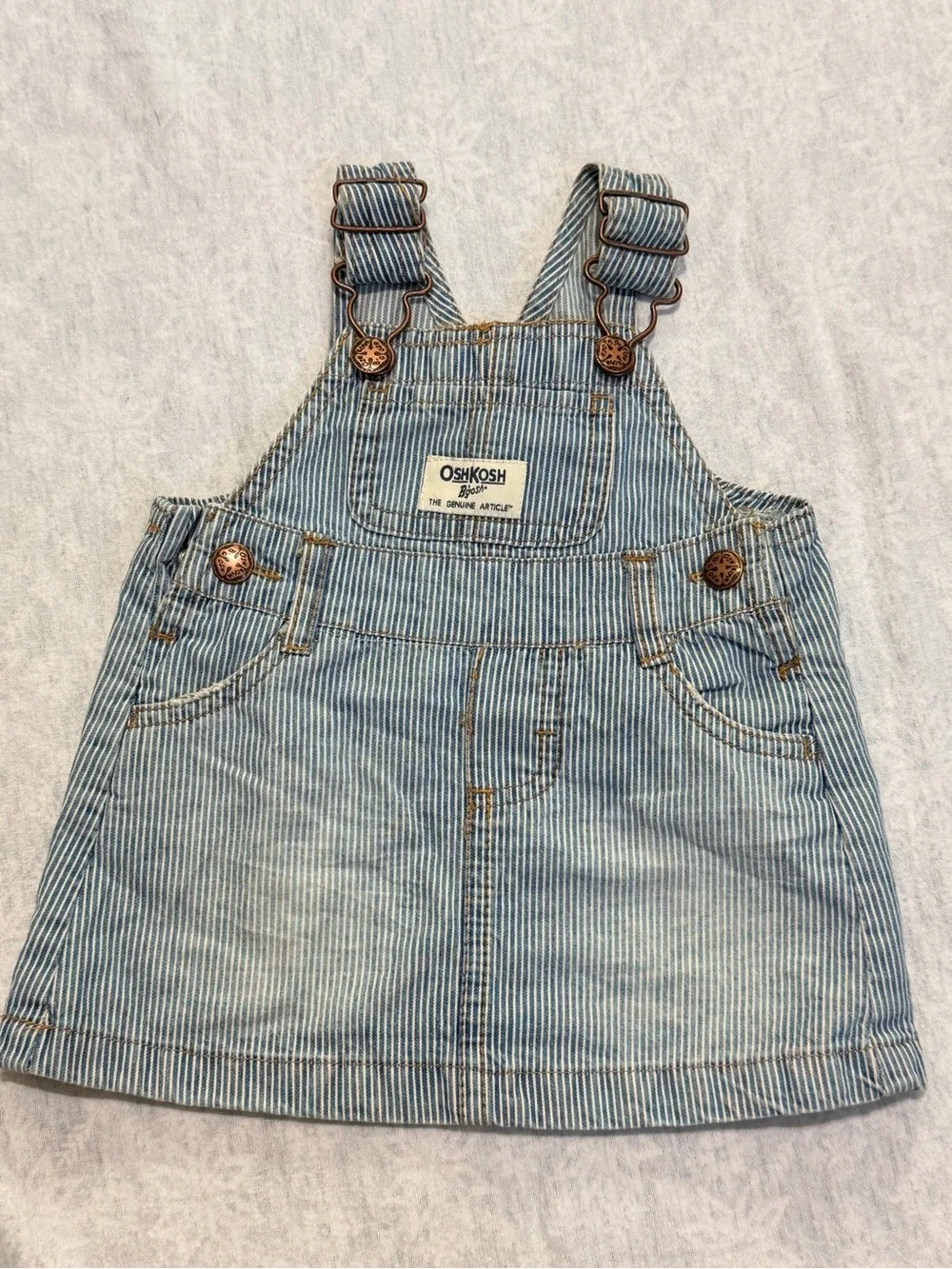 OshKosh B'gosh Light Blue Pinstriped Denim Overall Dress 3 months